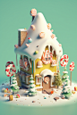 设图网圣诞糖果雪屋梦幻城堡场景插画