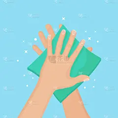 男人擦手，用餐巾纸、纸巾擦干干净手。卫生好，习惯观念好。矢量动画设计