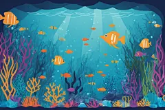 小鱼海底鱼类海洋世界珊瑚海水海洋插画图片