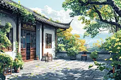 乡村建筑立秋插画手绘