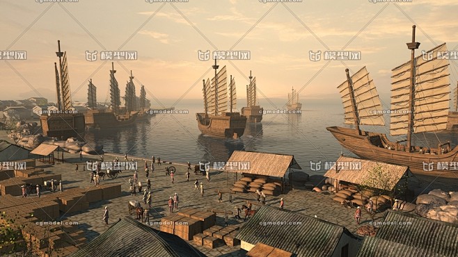 古代建筑 古建 古代人 古代码头 古代造船 古代仓库 古代港口 古代长安 古镇 货船
