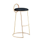 Modern Black Velvet Counter Height Bar Stool with Low Back and Gold Legs