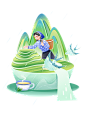 国潮微景观春茶采茶山水节气组合元素插画-众图网