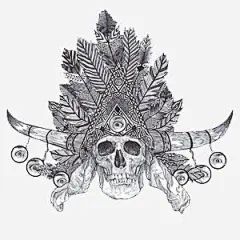 骷髅头_新图网 https://ixintu.com 印第安风格 羽毛 黑白 手绘 牛角