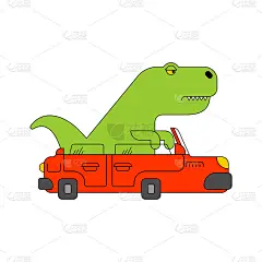 恐龙在汽车。暴龙乘坐汽车。霸王龙在汽车