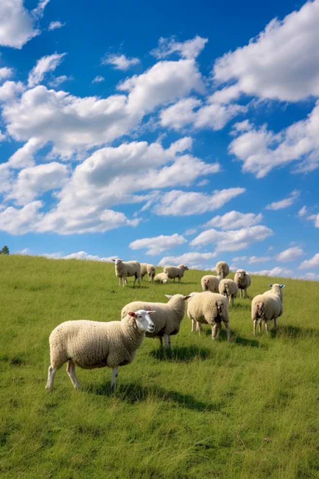 自然草地上羊吃草家畜动物摄影图