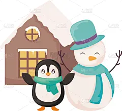 家庭,房屋,雪人,企鹅,传统,请柬,事件,霜,雪,模板