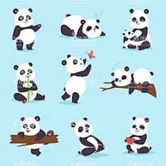 可爱卡通大熊猫  - 源文件下载【酷图网】大熊猫,表情包,可爱,卡通,动物,玩耍,
