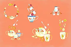 手工茶系列装饰手绘水彩图案纹理插画素材Tea Time JW3HM4插图(4)