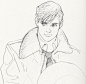 Sketch of man wearing trench coat by manga artist Natsuki Sumeragi.