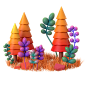 卡通儿童海报场景彩色树木花草3D元素_PNG：