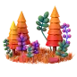 卡通儿童海报场景彩色树木花草3D元素_PNG：