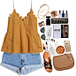 A fashion look from February 2016 featuring v neck tank top, high waisted jean shorts and criss-cross sandals. Browse and shop related looks.