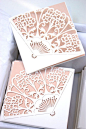 Laser cut vintage fan wedding invitations, cut on to silk & finished with a nude inlay.