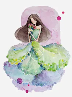 唯美插画免抠素材_新图网 https://ixintu.com 唯美 女孩 插画 水彩 渲染 装饰 鲜花