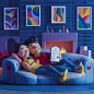 a cartoon picture of a couple on a couch with a sign that says happy birthday