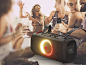 JBL PartyBox On-The-Go portable party speaker has integrated lights and a wireless mic