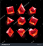 Set of cartoon red different shapes crystals,gemstones,gems,diamonds vector gui assets collection for game design.isolated vector elements.Gui elements, vector games assets.menu for mobile games