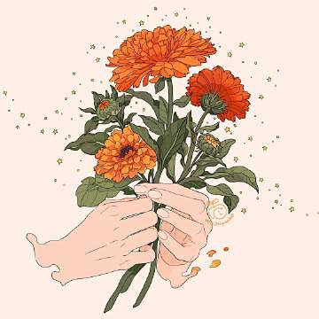 握着花的手，很是唯美。

作者：moch...