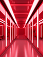 red wall and ceiling, in the style of neon and fluorescent light, digital illustration, mirror rooms, white background, cabincore, minimalistic objects, hyper-realistic details