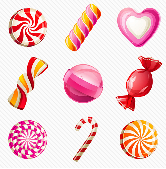 卡通彩色彩虹棒棒糖食物图片手绘3d糖果素材矢量图免抠图设计元素七米