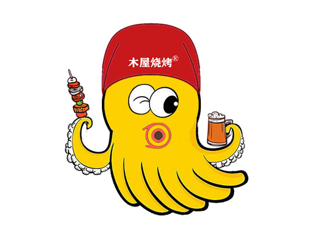 用的是鱿鱼作为卡通人物毕竟烧烤还是鱿鱼有代表性颜色为黄色表示熟食