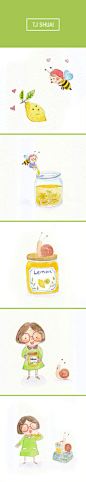 柠檬酸酸的，很清新。
蜂蜜香香的，很清甜。
柠檬和小蜜蜂是好朋友，就像我和阿may那样。
水彩 手绘 小清新  TJ--shuai个人原创作品 - 转载请标明作者，禁止商用