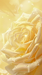 A pale yellow rose with dew, close-up, vector illustration style, flowers blend into a dreamy yellow background, delicate textures, high definition, high resolution, bright colors, soft lighting, petals soft and smooth, giving a feeling of elegance.