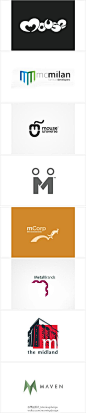 早晨设计_Morningdesign：【创意logo设计】字母“M”即将为大家带来不断电的惊喜，首先是第一组！希望你能喜欢，更重要的是激发你的灵感！@北坤人素材