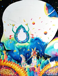 大家五一节快乐，勤劳的小蜜蜂，你爱在劳动吗?这是去年布面上画的一米宽1.2米高的丙烯作品!#五一劳动节# #每天一画# #青春设计我有态度# @明天教室 @插画控 @微博艺术 ​​​​