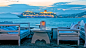 希腊，米克诺斯岛，天空，大海，船，海边，桌子，椅子，风光桌面壁纸