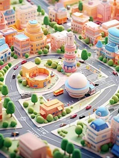 微型城市现代建筑动画片粘土材料3D渲染海报-图巨人