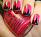 zig zag hot pink with black tips french manicure