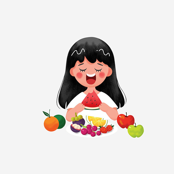卡通吃水果的女孩素材图宝宝 https:...