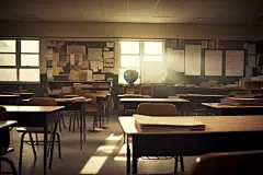 校园文化教室课桌椅场景摄影图