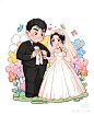 婚礼插画、婚礼情侣、婚礼请帖插画、结婚插画、婚纱照插画、婚纱插画