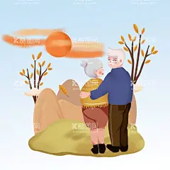 散步背影  - 源文件下载【酷图网】手绘,插画,老人,结伴,散步,背影,元素