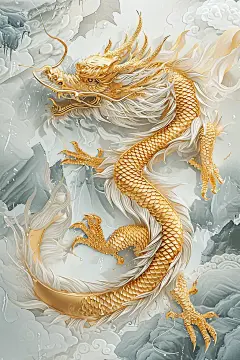 金龙冰面云雨，中国龙它有三爪金黄色 金色鳞片闪闪发光海报