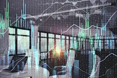 Invest and stock conceptForex chart on blurry office interior background. Invest and stock concept. Double exopsure
