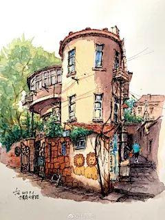 终于可以自由支配时间了.一个人在青岛走街串巷.发现了2处吸引我的地方.画了2副. #带着微博去旅行# #城市速写者# #城市速写# 2青岛 ​​​​