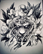 Tiger and Peony Sketch by @davidhoangtattoo