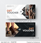 Vector gift voucher template with an arrow  a diamond and a place for the image. Universal white and black flyer template for advertising a gym or business. Blurred photo for an example.