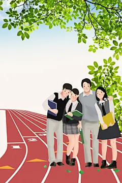 手绘插画风开学季高中开学学校海报