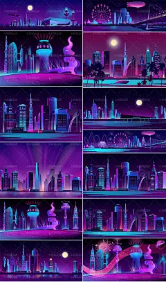 城市建筑夜景星空场景立体矢量插画AI矢量设计素材源文件AC1902-淘宝网