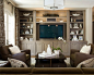 Example of a classic family room design in San Francisco with a media wall