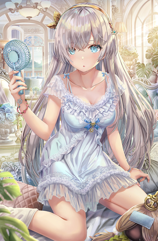 ✔动漫美少女 蓝瞳 寝室 窗口 二次元手...