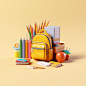 back to school 3d models, isolated background