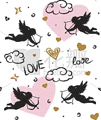 浪漫,式样,可爱的,纺织品,信函,壁纸,婚礼,小天使,爱,绘制