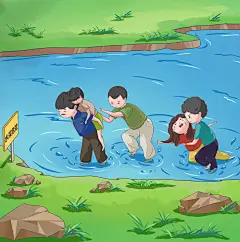 危险溺水救人夏季预防溺水人物元素插画