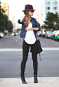 Love this! Just change the heels to converse! Super simple look that's jazzed up by the hat and jean jacket!